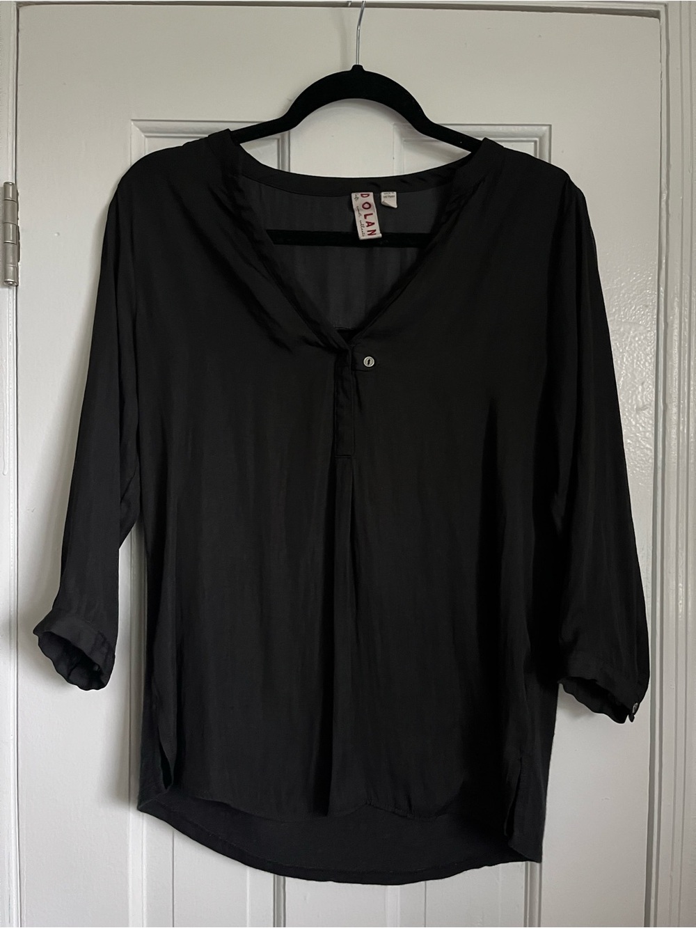 Anthropologie Dolan Black V-Neck Button-Accent Women's Blouse